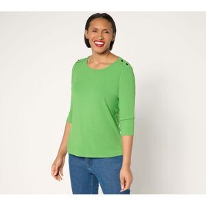 Liberare Women's Top Sz XS -Sleeve Button-Detail Hi-Low Green A682065
